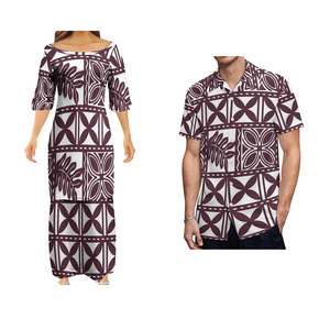 Outlet di fabbrica rosso grande gente di lusso signora Puletasi abiti e camicia da uomo stile etnico polinesiano Plumeria HD stampa coppia abito - Product Image 2