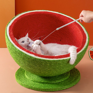 Cama <span class=keywords><strong>Rascador</strong></span> para Gatos de Sisal de Alta Densidad con Diseño de Sandía, Todo en Uno, Duradera, Resistente a las Garras, Almohadilla para Afilar Garras, Nido y Juguete para Gatos - Product Image 5