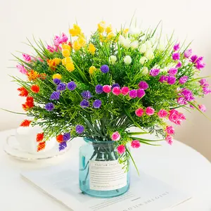 Hot Sell UV Resistant Plastic Flower Bouquet Pot Balcony Garden Decoration Artificial Flowers And Plants