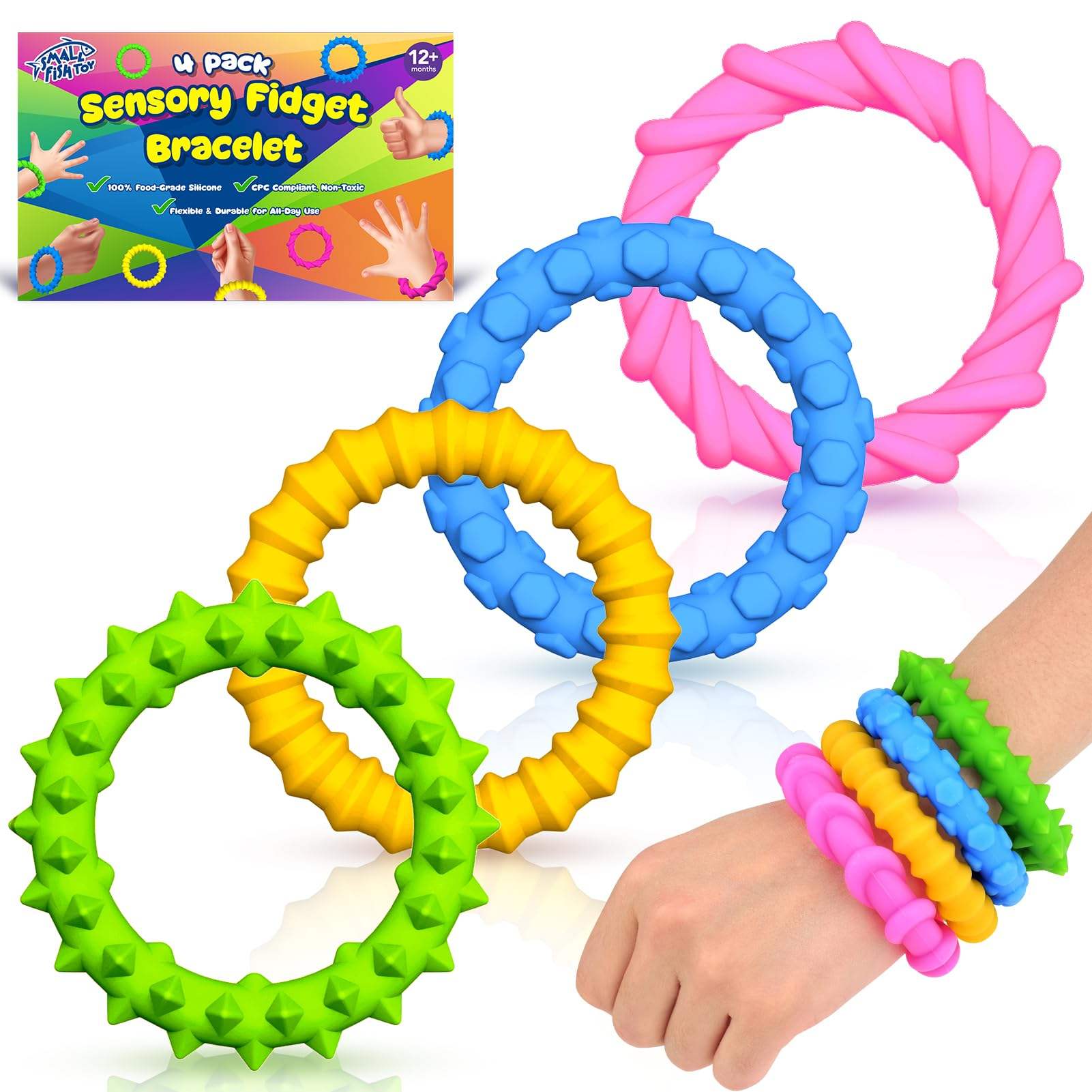 Sensory Fidget Toys Kids Toddlers Infant & Children (3-6y) Sensory Decompression Extrusion Toy Elastic Silicone Texture Bracelet