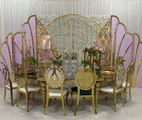 Grande Table Serpentine de mariage, cadre doré, en verre blanc, Top Table