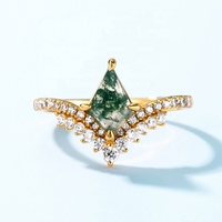 Ensemble de bagues de fiançailles en or rose plaqué or unique et personnalisé, avec pierre d'agate mousse, bague vintage en quartz mousse, bague empilable en CZ