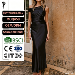 Robe longue élégante en satin asymétrique à une épaule, coupe fourreau ajustée, couleur unie, pour soirée, pour femme, personnalisable OEM ODM - Product Image 1