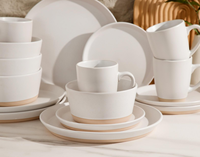 Stock disponible dans l'entrepôt LOMATO aux États-Unis, livraison directe disponible, vaisselle en céramique durable et écologique, ensemble de plats bicolores beige et blanc
