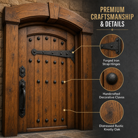 Porte d'entrée rustique en bois, arquée, à lattes verticales, avec clous en fer, en bois, aluminium et acier pour villa, manoir, maison