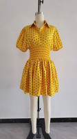 Robe Courte Femme Imprimée à Pois Manches Courtes Smockée Grande Taille Tenue Décontractée S-XXL