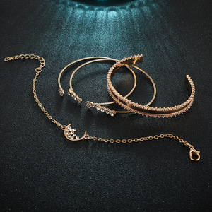 Juego de pulseras de oro con forma de gota de agua para mujer, set de 4 unidades de piedras de cristal transparente con Luna, brazalete de cadena de oro para mujer, joyería al por mayor - Product Image 5