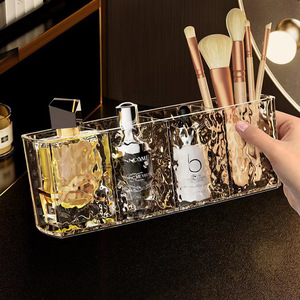 Transparent Gray And <b>White</b> Storage Box With Compartments For Makeup <b>Pens</b> Eyebrow Pencils Stationery Desktop Organizer - Product Image 5
