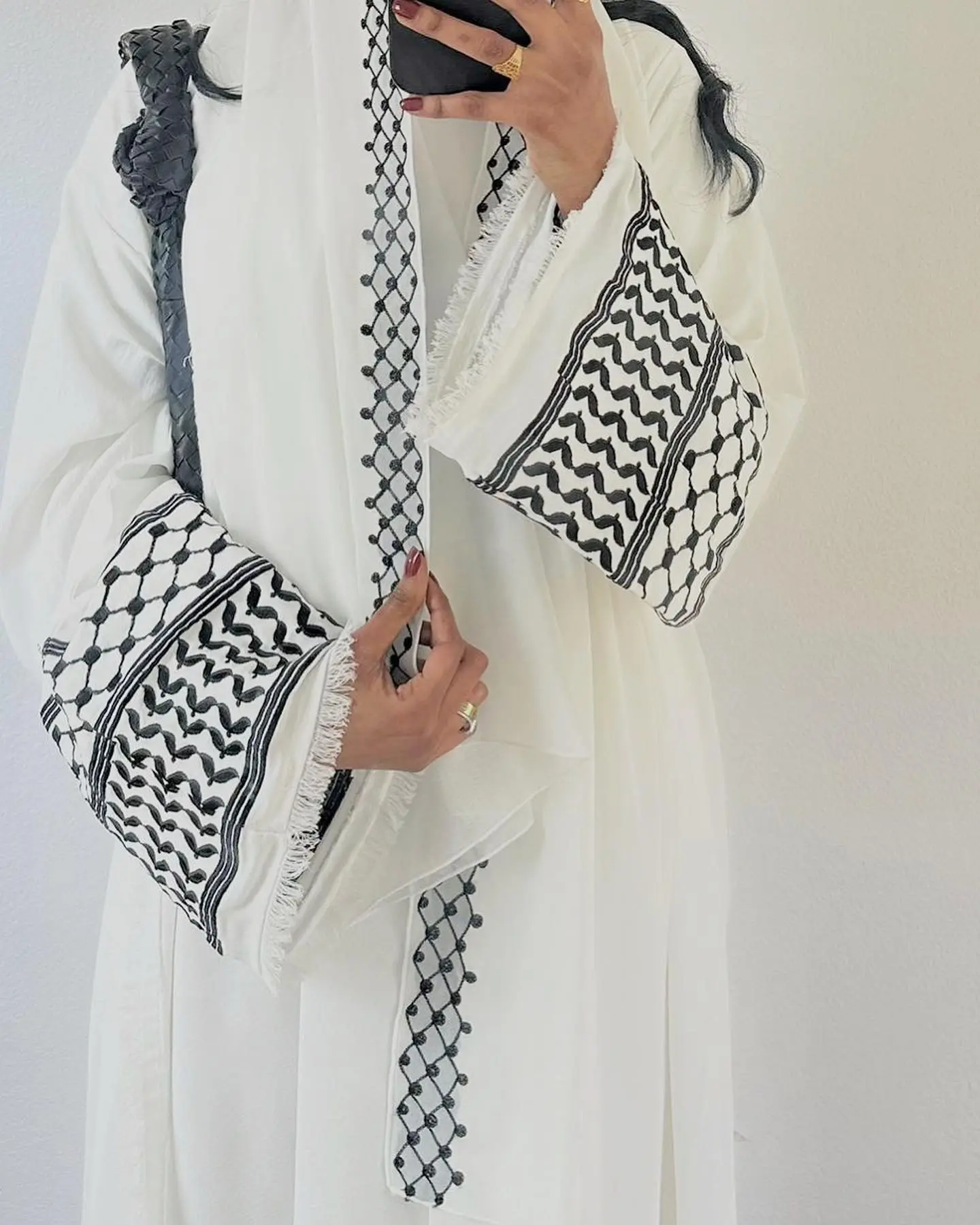 Abaya ouverte pour Ramadan 2024 Palestine Keffiyeh broderie Kimono musulman luxe turc Abayas pour femmes Dubaï vêtements islamiques caftan
