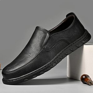 Men Genuine Leather <b>Slip</b> <b>On</b> Loafers Round Toe Cushioned Office Dress Shoes All Seasons Rubber Outsole EVA Midsole - Product Image 5
