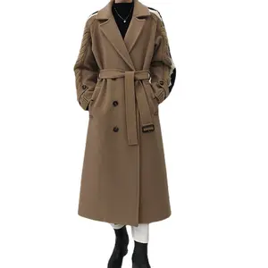 Manteau en laine cachemire pour femmes, tendance, personnalisé, épissage manches pull,