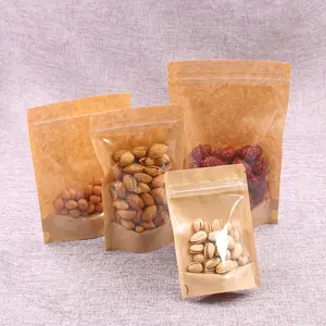 Magic Brand Biodegradable Translucent Brown Kraft Paper Zipper Stand Up Pouch Dried Fruit Pistachio Peanut Packaging Bag