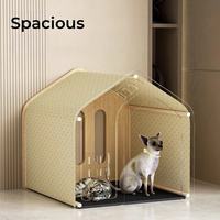 Villa pour animaux de compagnie de luxe en bois écologique avec fermeture à boutons floraux modernes, structure en panneaux de fibres à densité moyenne pour salon