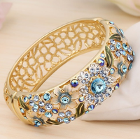 Bracelet en émail de style Pékin |   Filigrane creux, bijoux ethniques rétro plaqués or