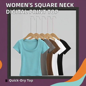Top Corto de Punto para Mujer, Cuello Redondo, Manga Corta, Ajustado, de Algodón y Elastano, Estampado Informal de Verano, de Secado Rápido y Transpirable - Product Image 2