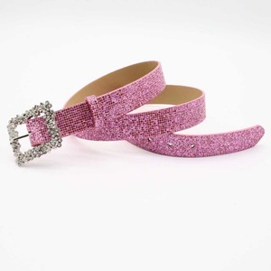 <span class=keywords><strong>Ceinture</strong></span> en cuir PU scintillante avec boucle carrée en strass <span class=keywords><strong>argentée</strong></span> pour femmes, pour pantalons - Product Image 4