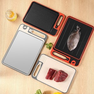 Tabla de cortar de acero inoxidable de doble cara, rectangular, antimoho, con mango, fácil de limpiar, duradera, juego de tablas de cortar para el hogar - Product Image 1