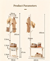 Porte-manteau en bois de pin avec étagères à double niveau, porte-vêtements sur pied avec crochets, armoire autoportante pour entrée ou chambre