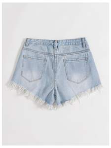 Shorts de mezclilla para mujer, de cintura media, con dobladillo deshilachado, rasgados, transpirables, lavados, de pierna recta, estilo casual y sexy para verano, streetwear - Product Image 4