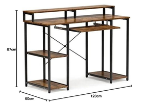 Bureau d'ordinateur avec plateau pour clavier et étagères de rangement, poste de travail pour studio de <span class=keywords><strong>musique</strong></span> ou bureau à domicile - Product Image 2