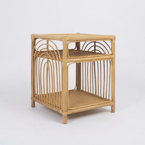 Table de chevet rectangulaire en rotin naturel, tables de chevet à 2 niveaux, meubles de chambre familiale, vente en gros au Vietnam - Product Image 1