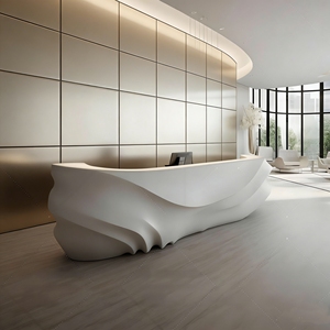 CR012 Luxury Organic Shaped FRP Front Desk Backlit Accents Office Reception <b>Table</b> for Spa Retail Checkout Counter - Product Image 6