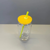 2025 NUEVA LLEGADA 16oz Vasos de plástico Libby Venta caliente Lata de cerveza de plástico viene con tapa y lata de plástico acrílico de paja