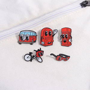 Divertido ojos grandes estilo dibujos animados rojo teléfono cabina autobús bicicleta escuela bolso suave esmalte solapa Pin - Product Image 3