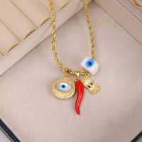 Nouveauté : Collier tendance en cuivre plaqué or avec pendentif zircon étincelant en forme de piment et de mauvais œil, cadeau pour femme