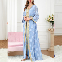 Nouvelle Arrivée 2026 – Élégante Robe Abaya Longue en Laine Brodé pour Femme, Légère, Longueur Ras du Sol, Manches Longues, Dentelle Dorée, Robe Musulmane