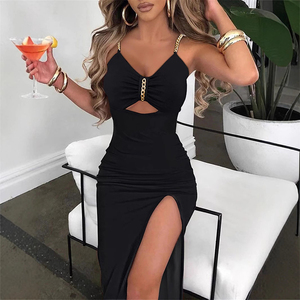 <span class=keywords><strong>Robe</strong></span> <span class=keywords><strong>longue</strong></span> moulante personnalisable pour femme, sexy, dos nu, fente haute, fente latérale, sans manches, col en V, idéale pour l'été - Product Image 1