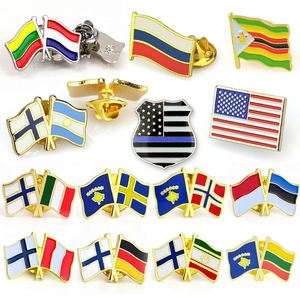 Double Flag Oem Manufacturer Wholesale Design Your Own Metal Lapel Pin Brooch Soft Hard Enamel Pin Cross Country Flag Pin <b>Badge</b> - Product Image 1