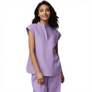 Meilleures ventes Hothome Ensembles de blouses et pantalons unisexes en polyester extensible anti-humidité pour salle d'opération, haut à col en V et pantalon à cordon de serrage - Product Image 3