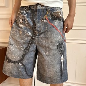 Su misura Trompe L'oeil cintura con stampa toppe Vintage in Denim in Denim Shorts per <span class=keywords><strong>uomo</strong></span>-per l'estate - Product Image 1