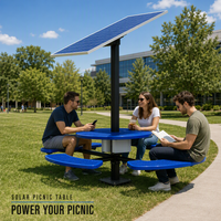Table de pique-nique extérieure à énergie solaire avec système d'alimentation solaire intégré et prises de charge, sièges respirants et confortables