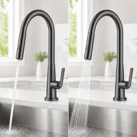 Robinet de cuisine gris en laiton massif, extractible, double jet, rotation à 360°, mitigeur d'évier à arc haute, vente en gros OEM