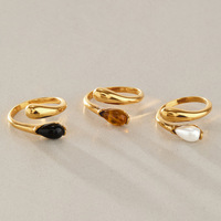 Bague ouverte asymétrique en résine translucide dégradée ambre plaqué or 18 carats, bijoux en acier inoxydable inaltérable pour femme