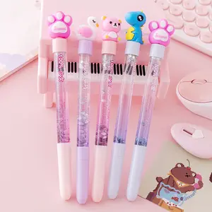 Custom cartoon pink korean cute promotional gift creative girl colorful floating liquid glitter gel pen