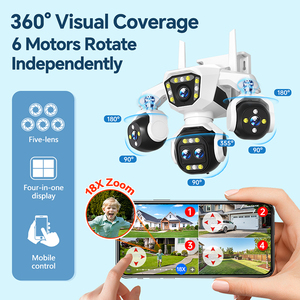 กล้องวงจรปิดอัจฉริยะพลังงานแสงอาทิตย์ 5 เลนส์ 4G ซิมการ์ด รองรับเครือข่าย 20MP 3PTZ สำหรับภายนอกอาคาร มองเห็นในเวลากลางคืน จากโรงงานโดยตรง - Product Image 1