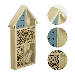 Kotak sarang dekorasi taman Hotel ruang serangga kayu luar ruangan dapat disesuaikan kandang hewan peliharaan kayu madu rumah sarang lebah