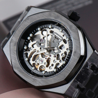 Montre chronographe automatique mécanique résistante à l'eau avec boîtier et bracelet en acier inoxydable au design squelette tendance OEM