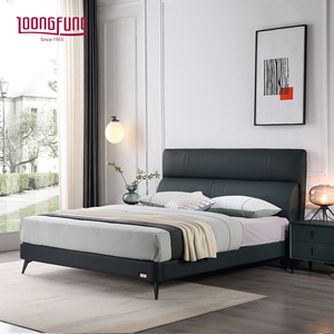 LOONGFUNG Cama <span class=keywords><strong>de</strong></span> Plataforma Moderna y Lujosa con Tapicería <span class=keywords><strong>de</strong></span> Cuero Genuino y Base <span class=keywords><strong>de</strong></span> <span class=keywords><strong>Láminas</strong></span> <span class=keywords><strong>de</strong></span> Madera <span class=keywords><strong>de</strong></span> Pino Sólido para Recámara Principal - Product Image 2