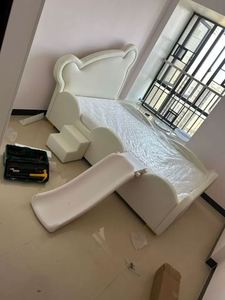 Girls Cute Wood Full Size Daybed <b>with</b> Stars and <b>Slide</b> Comfortable Modern Bedroom Cotton Upholstery Furniture - Product Image 2