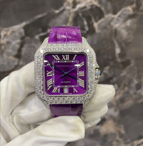 <span class=keywords><strong>Reloj</strong></span> de Lujo para Mujer, Estilo Elegante, Totalmente Cubierto de Diamantes y Correa de Piel de Cocodrilo Morada de 20 mm, Esfera con Indicadores, Alta Calidad, Automático, con Moissanita Real - Product Image 1