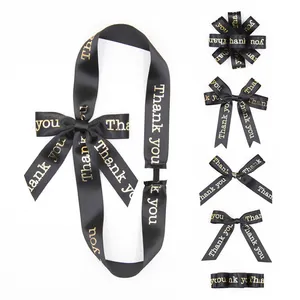 Custom Black Gedrukt Cadeaupapier Pre Vastgebonden Groothandel Decoratieve Satijnen Tie Verpakking Lint Bows Met Elastische Lus