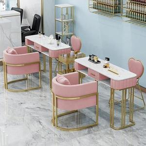 Modernes rosa Nagel Salon Möbel Set Eisen Maniküre Tisch Schrank Schreibtisch Hocker Stuhl Metall Material für Nagels tange - Product Image 3