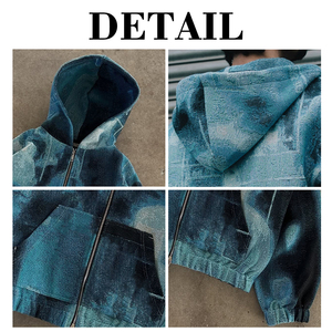 Sweat à capuche zippé pour homme, bleu et noir, imprimé graffiti, coupe oversize, en tissu doux, confortable, tendance, polyvalent, pour le quotidien et le streetwear - Product Image 6