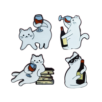 Chine usine mignon chat buvant du vin émail broche dessin animé Animal broche pour veste sac à dos chapeau accessoires de mode Badge en métal