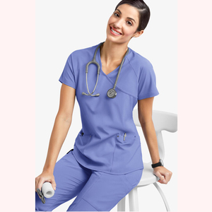 여성 전문 스크럽 탑 | 라글란 슬리브 & 크로스오버 V넥 (4 방향 스트레치 포함) - Product Image 4