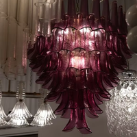Lustre rond à étages violets pour restaurant, hôtel, villa, grand lustre moderne italien en améthyste Murano en forme de pétales